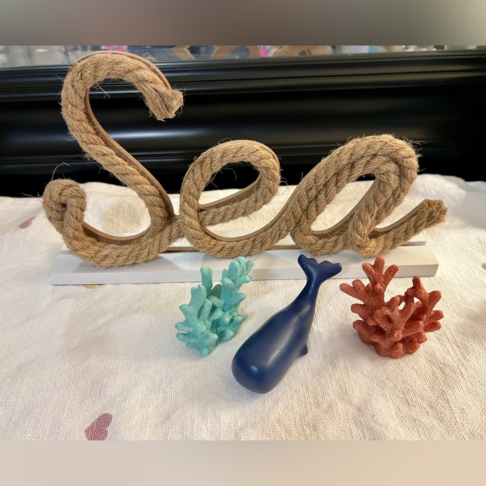 Nautical Rope 'Sea' Wall Decor with Coral Accents